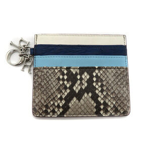 DIOR Wallet Passport Leather Calfskin Ostrich Python Blue